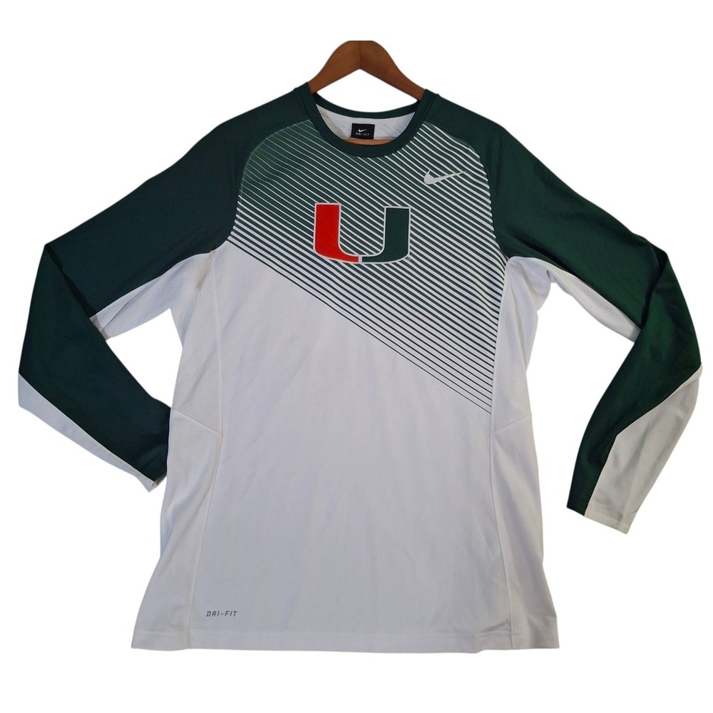 Nike‎ Dri Fit University of Miami Hurricanes Medium Jersey White Green